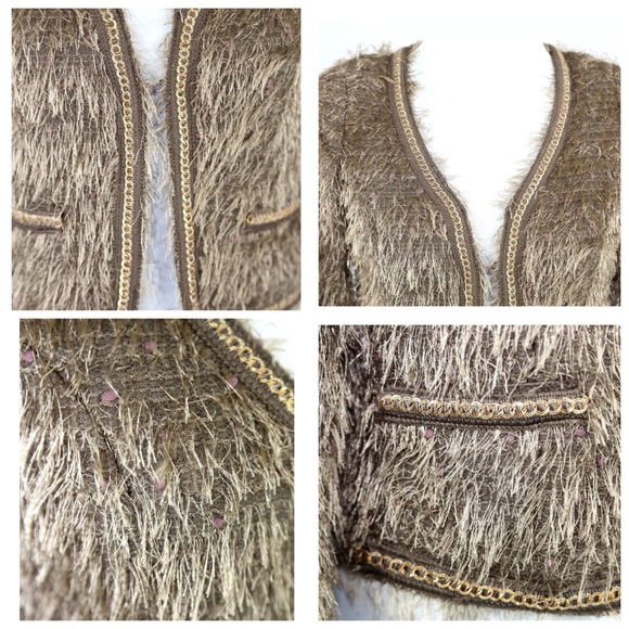 Bronze Brown Chain Detail Shag Jacket T1 XS $430 - Picture 2 of 4
